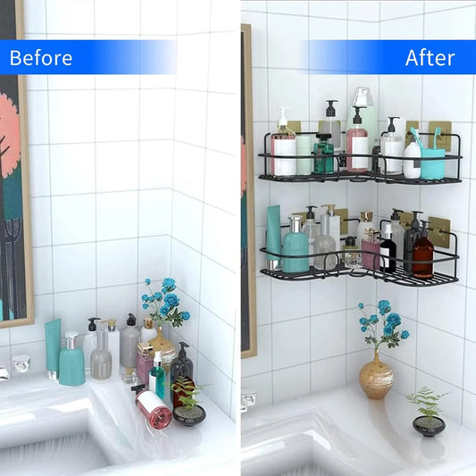 2-Piece No-Drill Bathroom Corner Shelf – Rustproof Shower Organizer