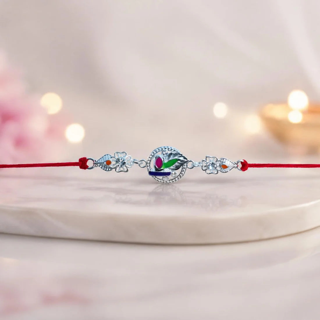 Floral Bro Rakhi Combo with Turtle Pooja Thali