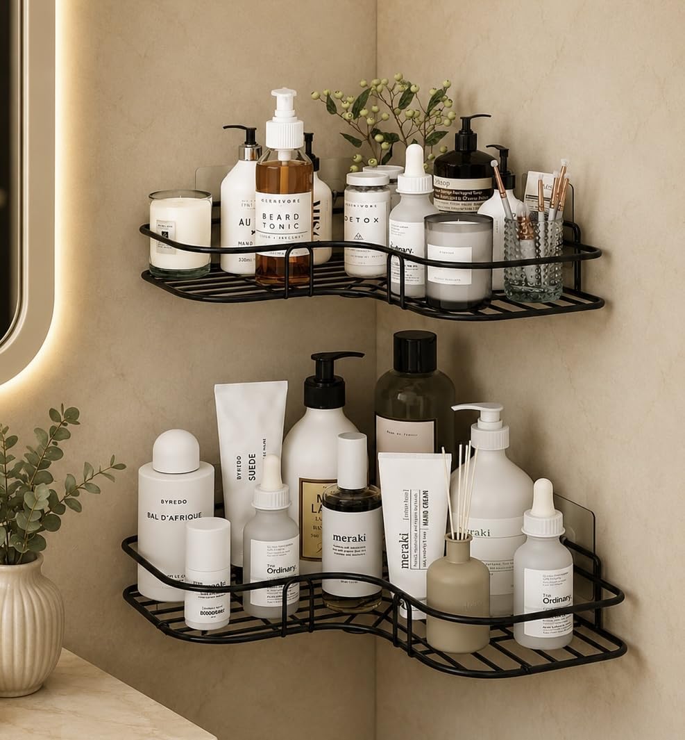 2-Piece No-Drill Bathroom Corner Shelf – Rustproof Shower Organizer
