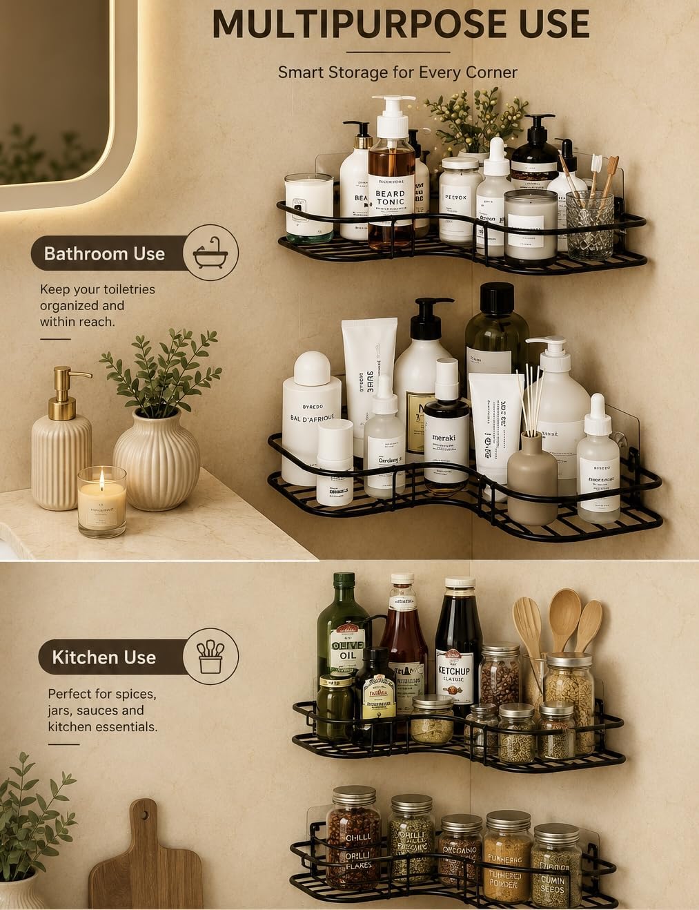 2-Piece No-Drill Bathroom Corner Shelf – Rustproof Shower Organizer