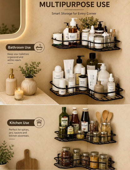 2-Piece No-Drill Bathroom Corner Shelf – Rustproof Shower Organizer