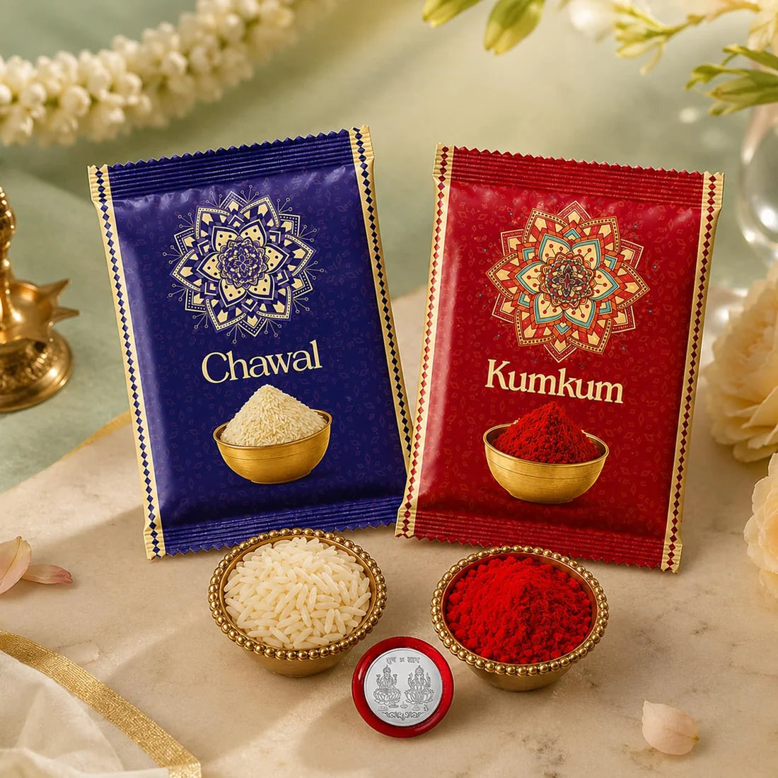 Floral Bro Rakhi Combo with Turtle Pooja Thali