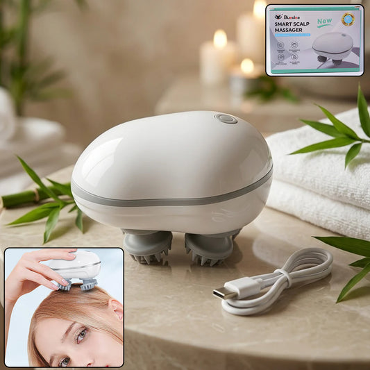 Electric Scalp Massager – Portable USB Rechargeable with 4 Heads