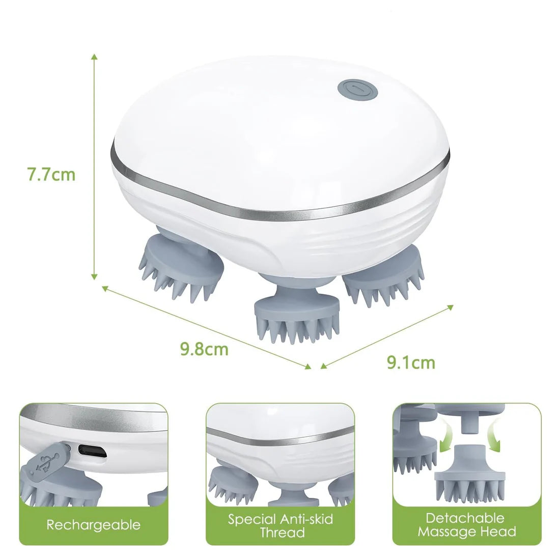 Electric Scalp Massager – Portable USB Rechargeable with 4 Heads