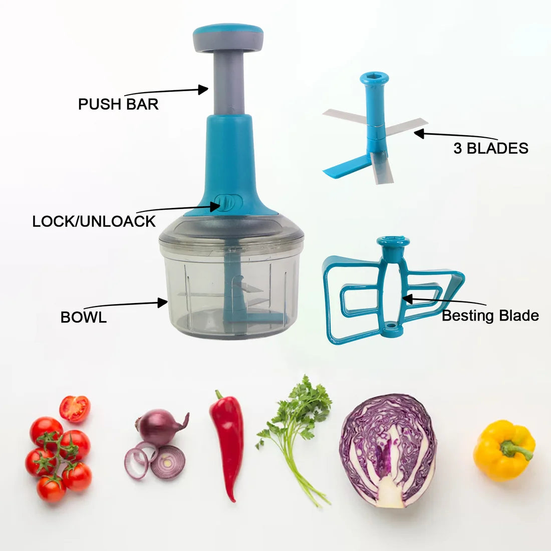 Multifunctional Stainless Steel Blade Vegetable Chopper with Push Button